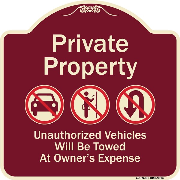 Designer Series-Private Property Unauthorized Vehicles Towed No Cars, 18" x 18", BU-1818-9914